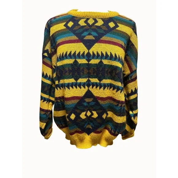 Vintage Tom Tailor Wool Blend Sweater M Made in Italy Geometric Aztec Knit 90s - Picture 2 of 9